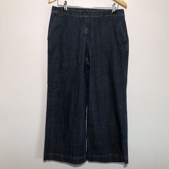 ST. John Collection Denim Trousers Womens 8 Blue Wide Leg High Waisted Cropped - Picture 1 of 9